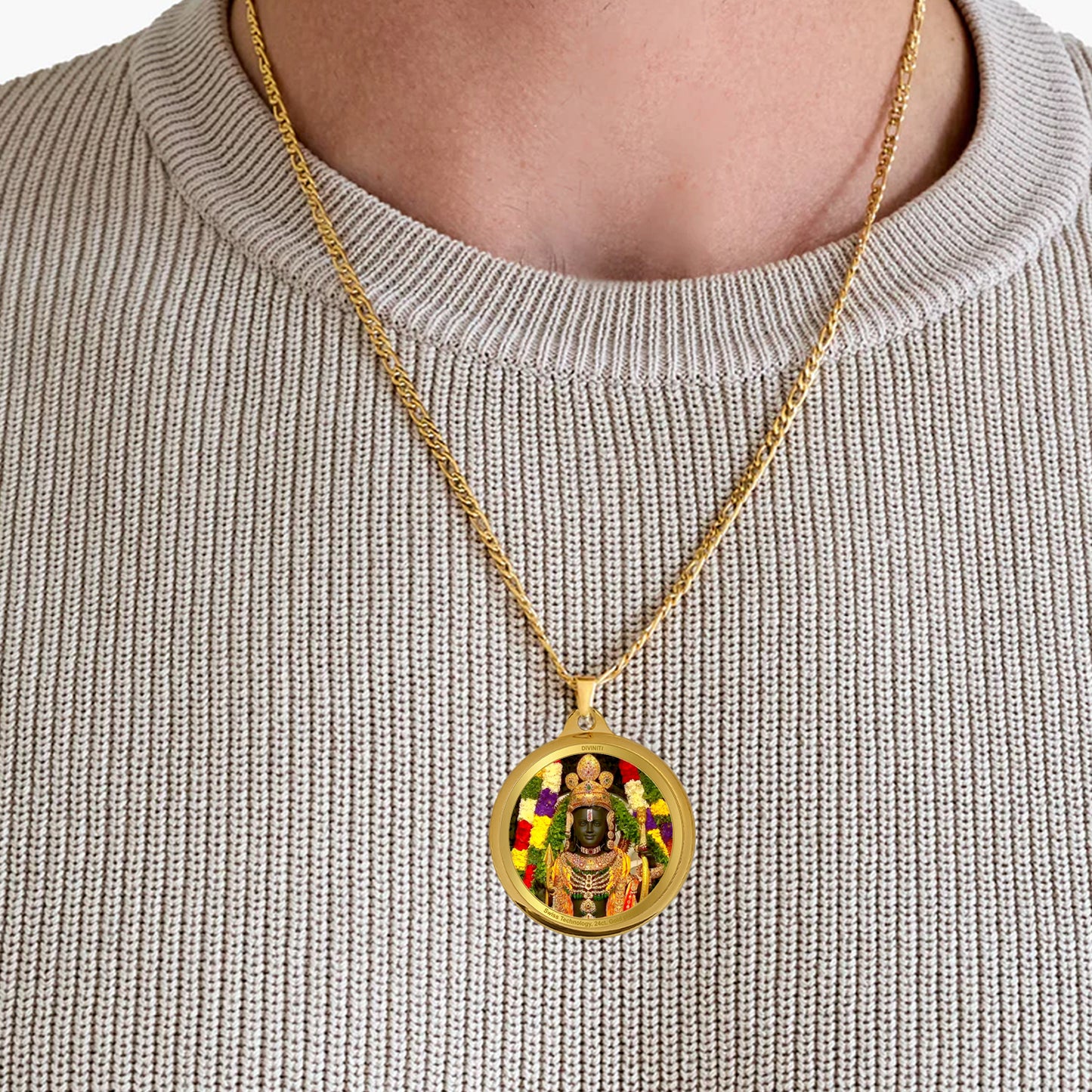 Diviniti 24K Gold Plated Ram Lalla & Jai Shri Ram 28MM Double Sided Pendant For Men, Women & Kids