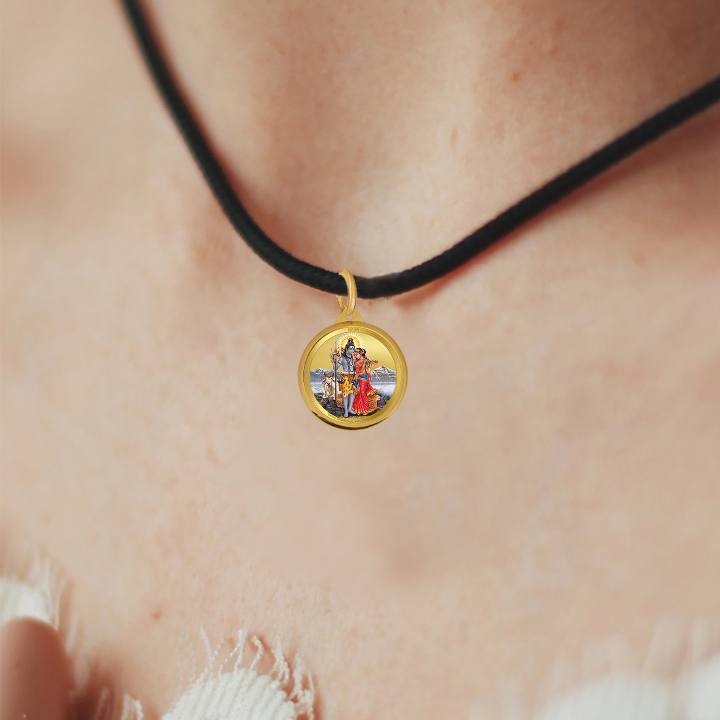Diviniti 24K Gold Plated Shiva Parvati & Om Namah Shivay 22MM Double Sided Pendant For Men, Women & Kids