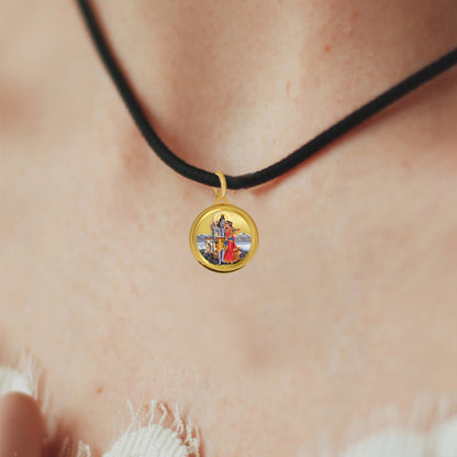 Diviniti 24K Gold Plated Shiva Parvati & Om Namah Shivay 22MM Double Sided Pendant For Men, Women & Kids