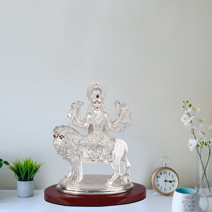 Diviniti 999 Silver Plated Durga Mata Idol for Home Decor Showpiece (9 X 10 CM)