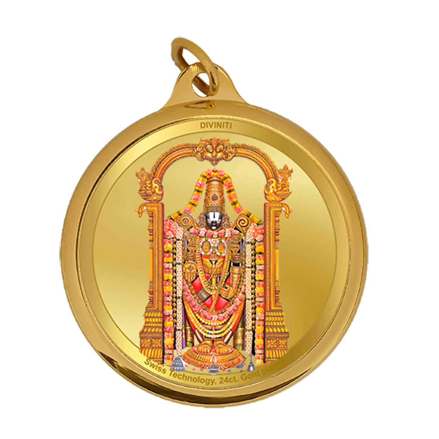 DIVINITI 24K Gold Plated Padmawati & Tirupati Balaji 18MM Double Sided Pendant For Men, Women & Kids