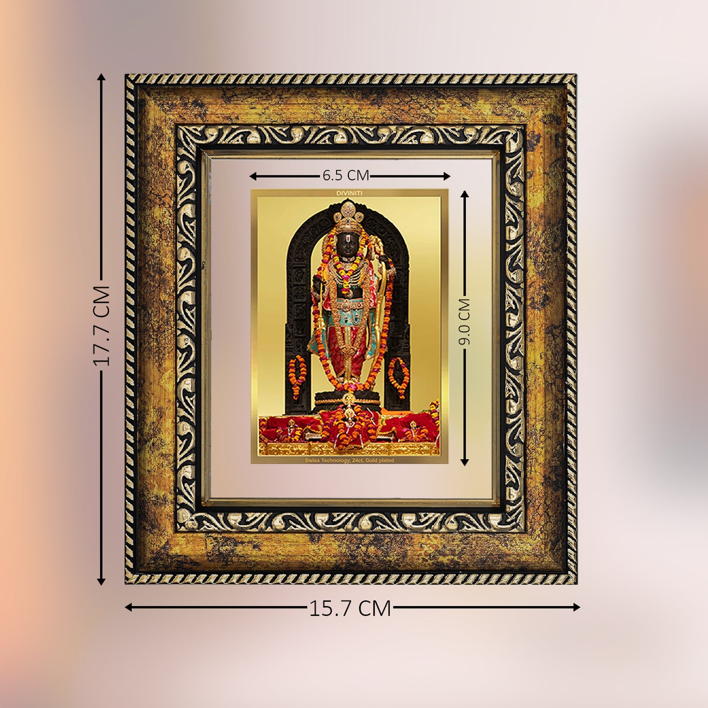 DIVINITI 24K Gold Plated Foil Ram Lalla Photo Frame for Home & Office Decor, Table Top, Wall Decor, Puja Room & Gift DG 113 Size 1 (17.7x15.9 CM)