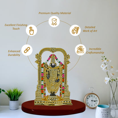 DIVINITI 24K Gold Plated Lord Tirupati Balaji Idol | Exquisite Divine Statue for Car Dashboard, Home Decor, Office Table Top, Pooja Room & Gift (8X5.5 CM)