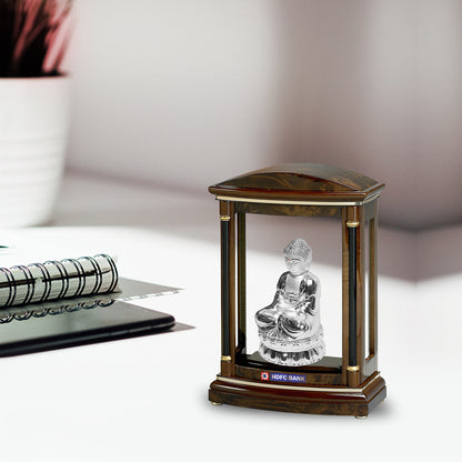 Customized Wooden Table Top With 999 Silver Plated Buddha Idol For Corporate Gifting