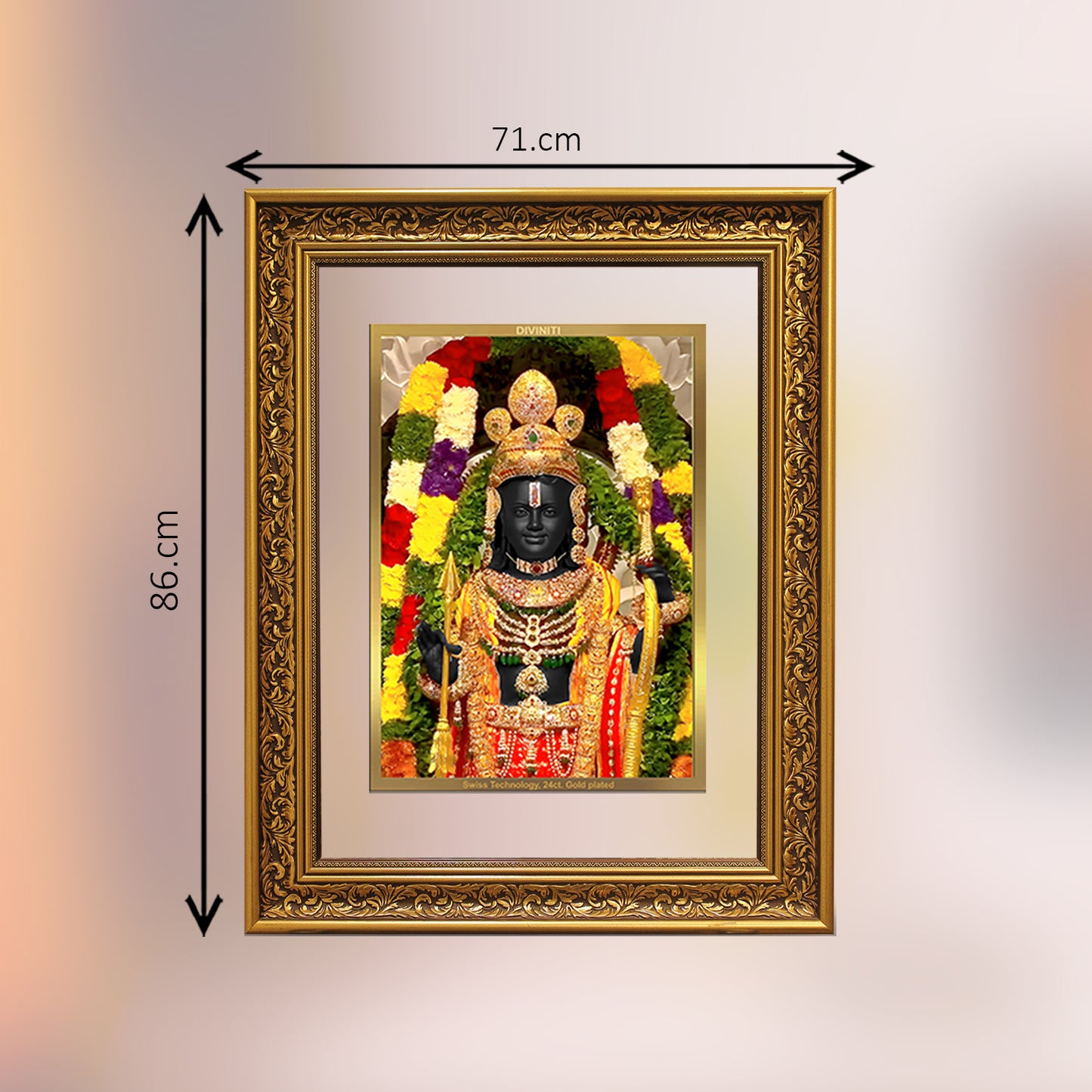 Diviniti 24K Gold Plated Ram Lalla Photo Frame For Home Decor Showpiece, Wall Hanging Decor, Worship & Special Gift (87 X 71.3 CM)