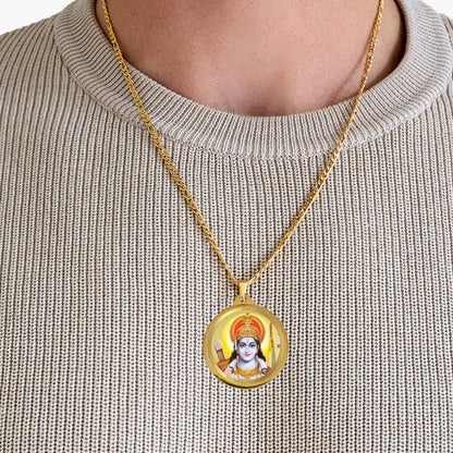 Diviniti 24K Gold Plated Lord Ram Ji & Yantra 18MM Double Sided Pendant For Men, Women & Kids