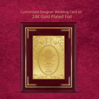 Diviniti Customized Designer Wedding Card on 24K Gold Plated Foil For Marriage Invitation Size 4