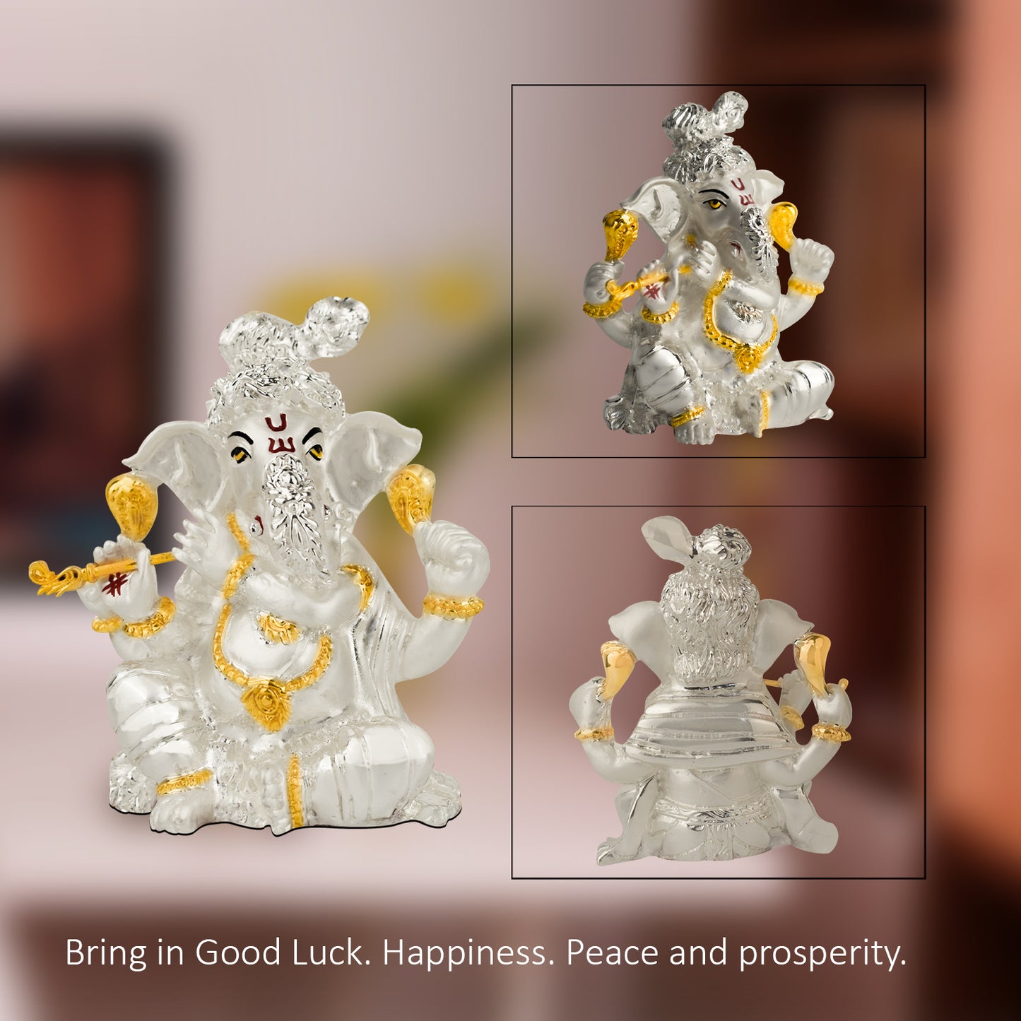 DIVINITI 999 Silver Plated Lord Ganesha Statue For Making Every Occasion Special, Representation of Love, Joy, and Prosperity Idol For Office Decor (11X8.5CM)