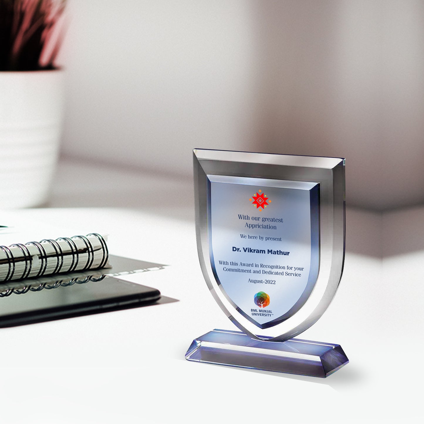 Customized Crystal Trophy with Matter Printed For Corporate Gifting