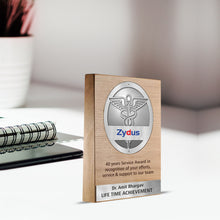 Load image into Gallery viewer, Customized Wooden Memento with Metal Logo &amp; Matter Printed For Corporate Gifting