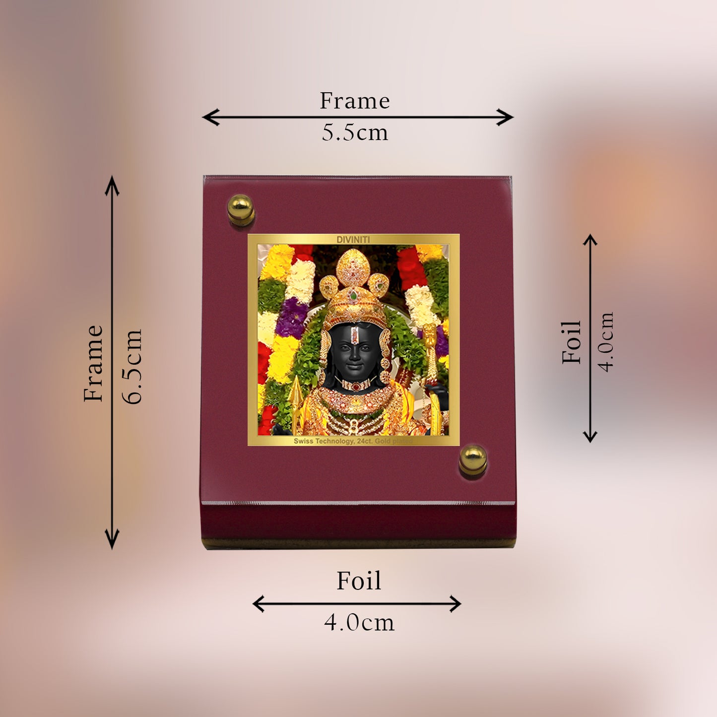 Diviniti 24K Gold Plated Ram Lalla Frame For Car Dashboard, Home Decor, Table, Gift, Puja Room (5.5 x 6.5 CM)