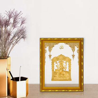 Diviniti 24K Gold Plated Foil Durga Mata Photo Frame for Home Decor Showpiece (21.5x17.5 CM)