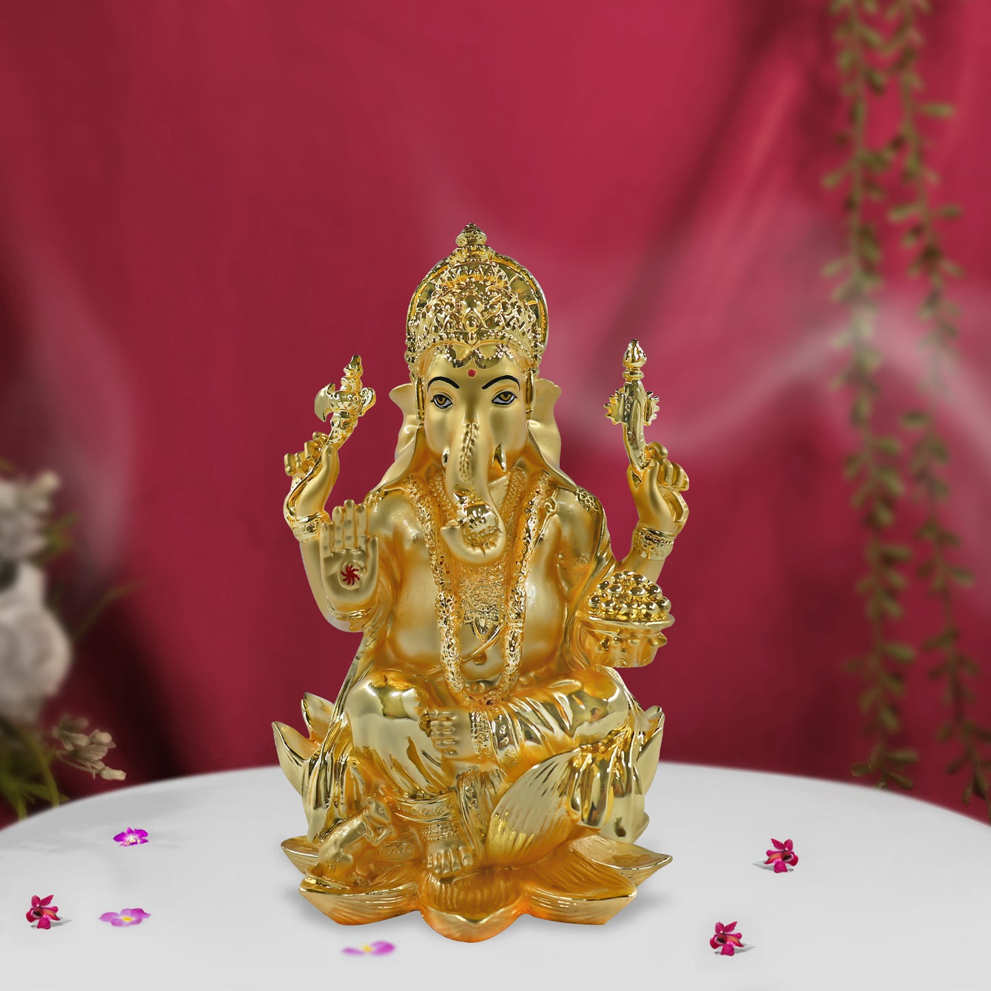 DIVINITI 24K Gold Plated Lord Ganesha Idol | Exquisite Divine Statue for Home Decor, Office, Pooja Room & Gift (18x12 CM)