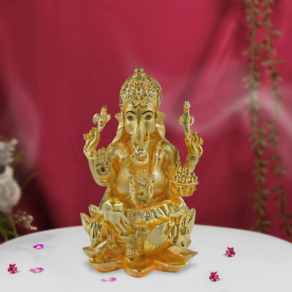 DIVINITI 24K Gold Plated Lord Ganesha Idol | Exquisite Divine Statue for Home Decor, Office, Pooja Room & Gift (18x12 CM)