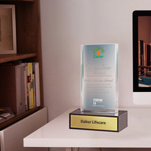 Load image into Gallery viewer, Customized Wooden Base Acrylic Trophy with Matter Printed For Corporate Gifting