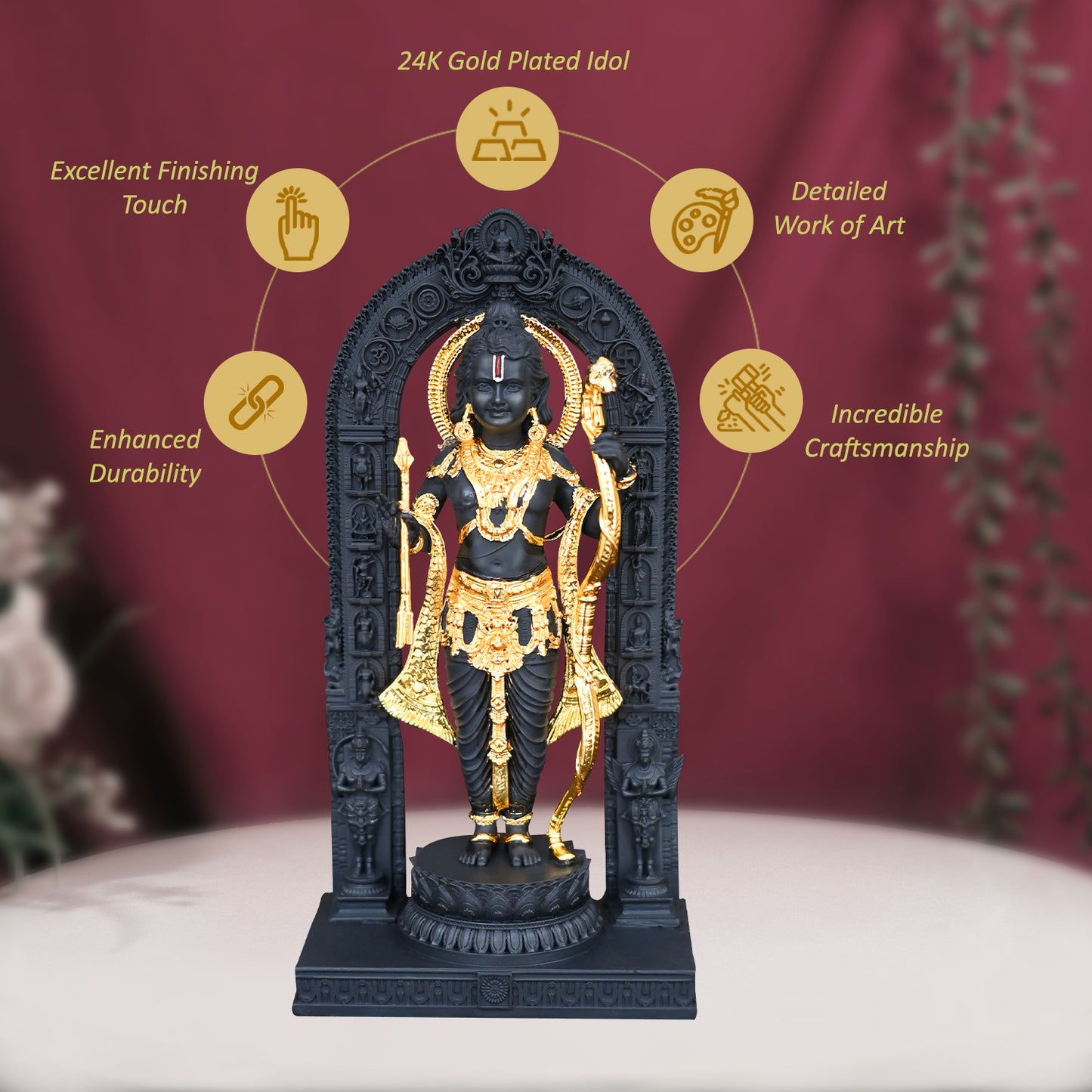 DIVINITI 24K Gold Plated Ram Lalla Idol | Exquisite Divine Statue For Home Decor, Office, Pooja Room & Gift (9.5x5.5 CM)