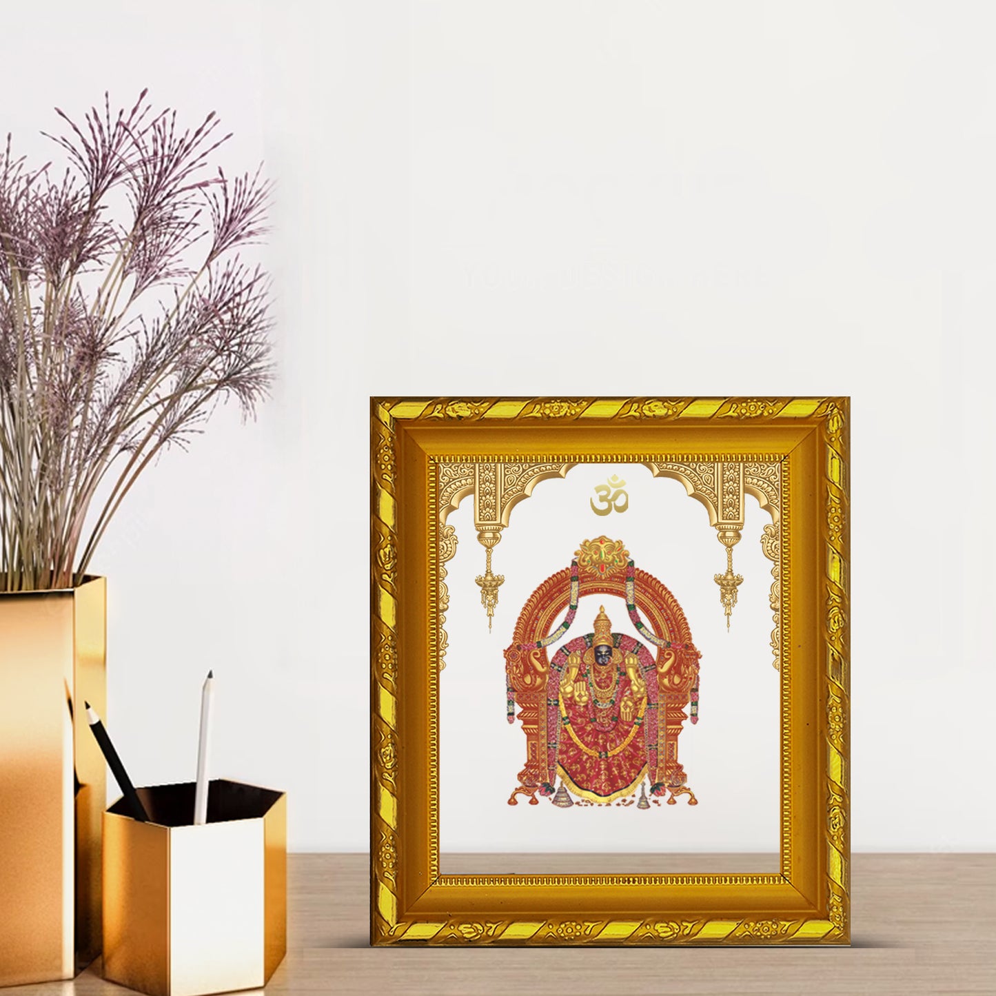 DIVINITI 24K Gold Plated Foil Padmavathi Photo Frame for Home & Office Decor and Tabletop DG 103 Size 1 (15.3x14.9 CM)