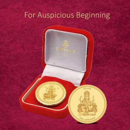 DIVINITI 24K Gold Plated Lakshmi Ganesha Coin 22MM For Wedding Gift