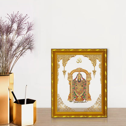 DIVINITI 24K Gold Plated Foil Tirupati Balaji Photo Frame Idol for Home Decor, Puja Room, Table Top, Wall Hanging, Workshop, Gift|DG103 Size 2 (22.6x18.4 CM)