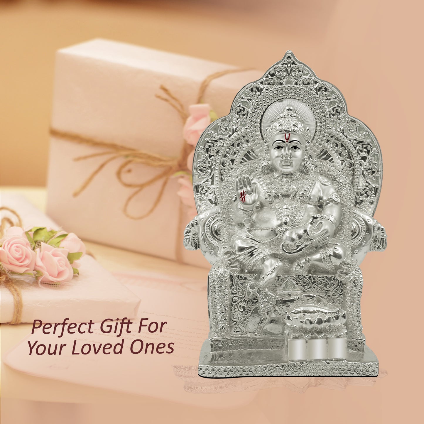 DIVINITI 999 Silver Plated Lord Kuber Statue For Wealth and Good Fortune into Your Life, Spiritual and Decorative Use Idol For Home Decor Showpiece, Office, Luxury Gift (17.5x12 CM)