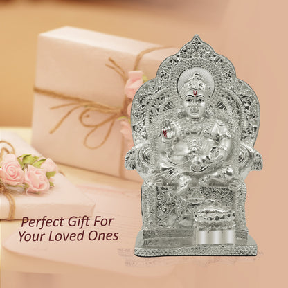 DIVINITI 999 Silver Plated Lord Kuber Statue For Wealth and Good Fortune into Your Life, Spiritual and Decorative Use Idol For Home Decor Showpiece, Office, Luxury Gift (17.5x12 CM)
