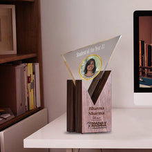 Load image into Gallery viewer, Customized Wooden Base Acrylic Trophy with Matter &amp; Photo Printed For Corporate Gifting