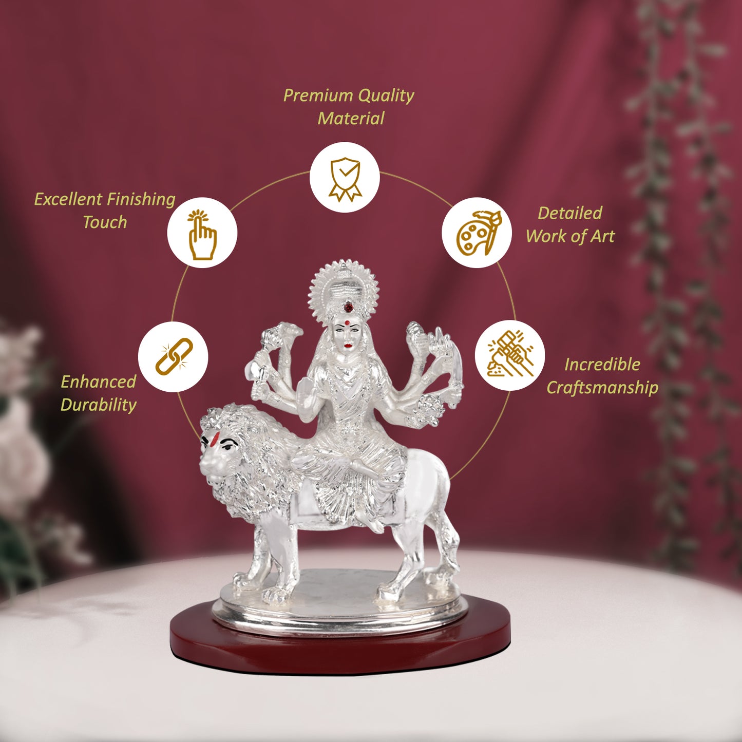 Diviniti 999 Silver Plated Durga Mata Idol for Home Decor Showpiece (9 X 10 CM)