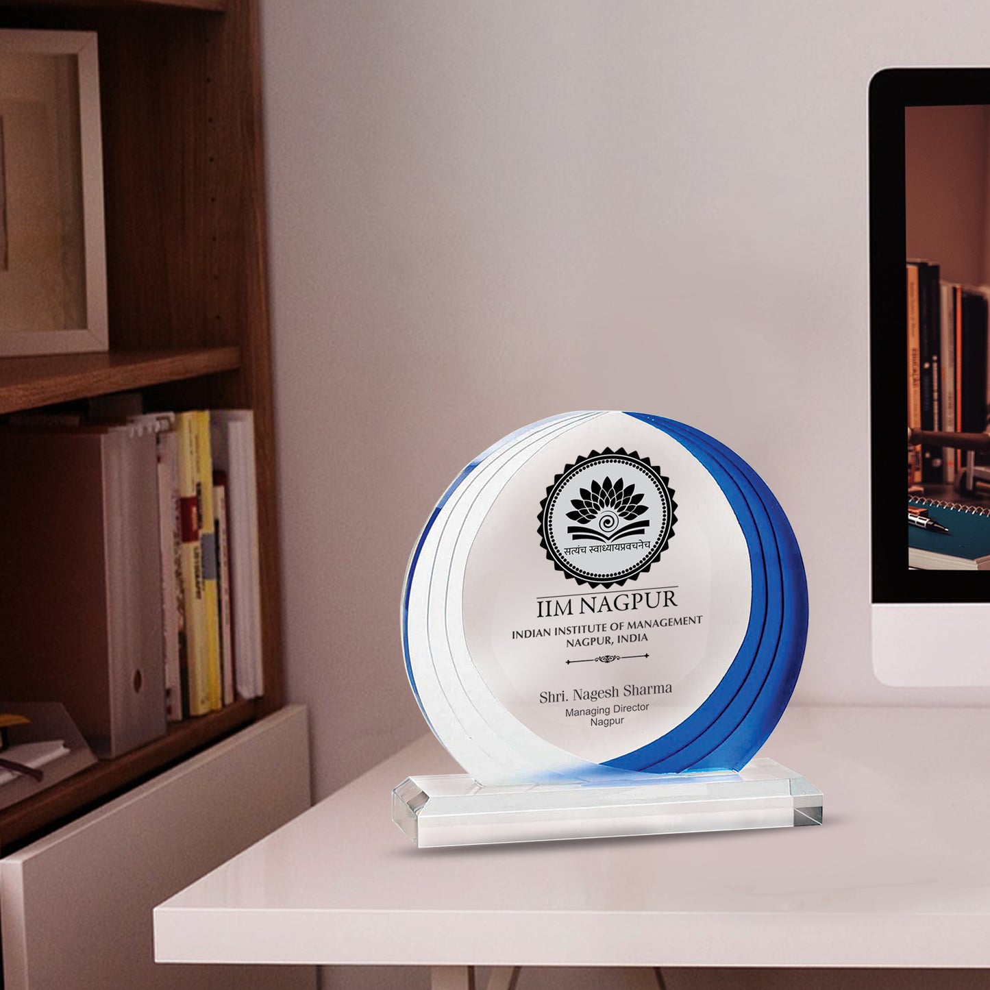 Customized Crystal Trophy with Matter Printed For Corporate Gifting