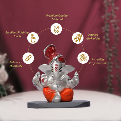 DIVINITI 999 Silver Plated Pagdi Lord Ganesha Statue Idol For Easy To Carry, Car Dashboard, Home Decor, Table Top, Puja Room, Gift (7x7 CM)