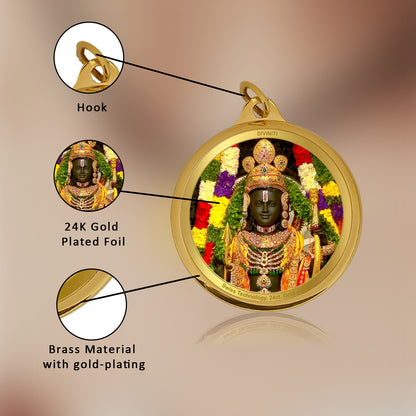 Diviniti 24K Gold Plated Ram Lalla & Jai Shri Ram 28MM Double Sided Pendant For Men, Women & Kids