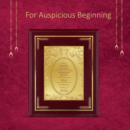 Diviniti Customized Designer Wedding Card on 24K Gold Plated Foil For Marriage Invitation Size 4