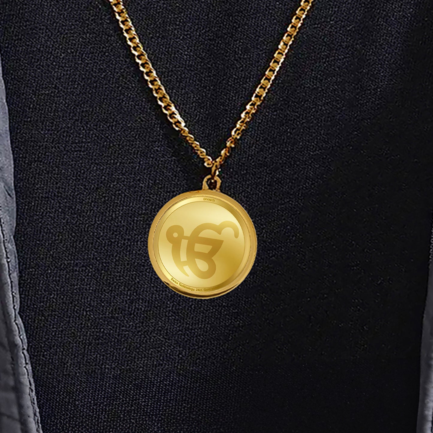 Diviniti 24K Gold Plated Khanda Sahib & Ik Onkar 22MM Double Sided Pendant For Men, Women & Kids