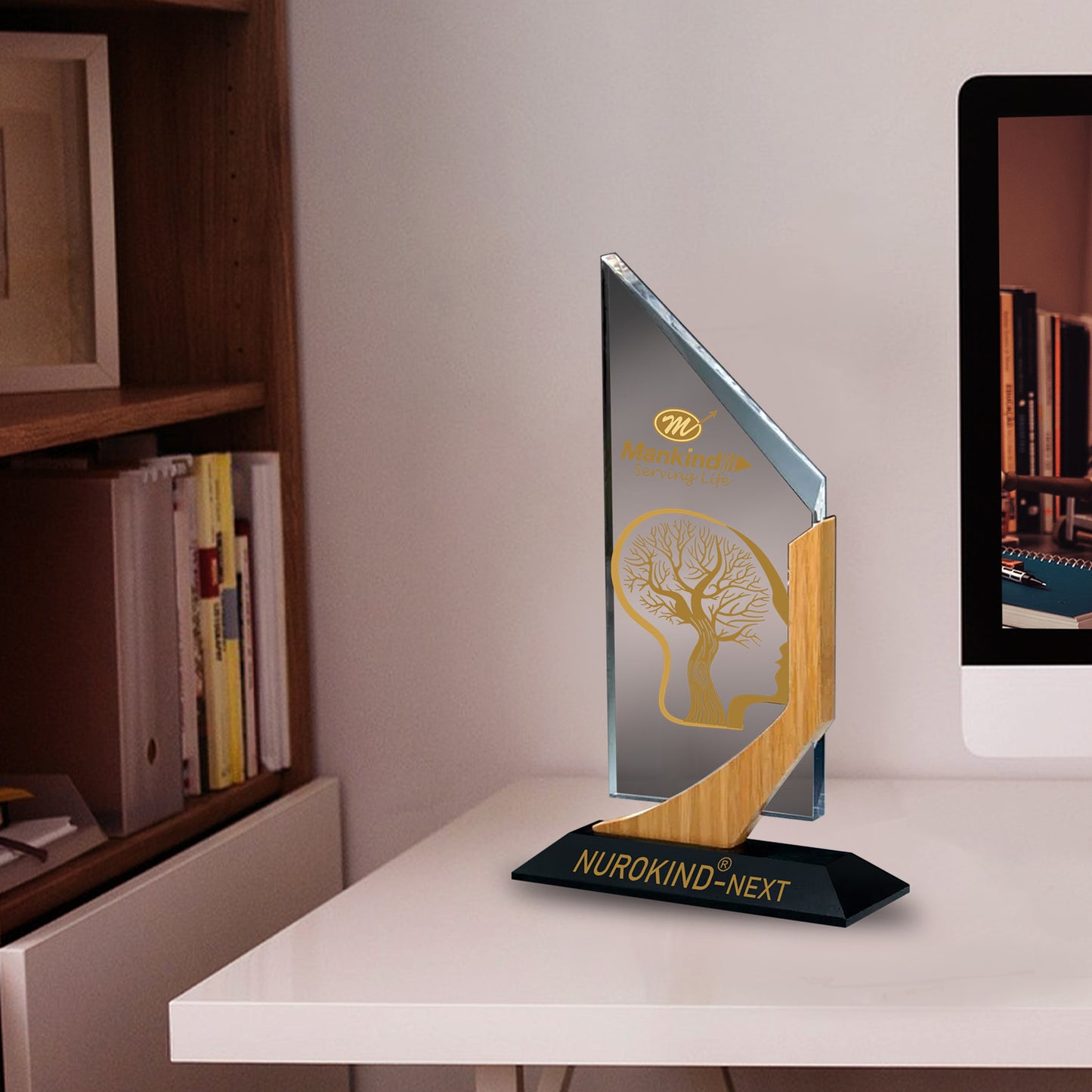 Customized Base Acrylic Trophy with Matter Printed For Corporate Gifting