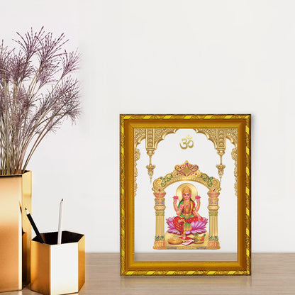 DIVINITI 24K Gold Plated Foil Goddess Lakshmi Photo Frame Idol for Puja Room, Home Wall Decor, Workshop, Table Top, Premium Gift|DG103 Size 2 (22.6x18.4 CM)
