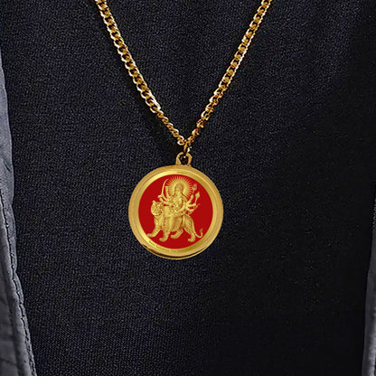 DIVINITI 24K Gold Plated Durga & Mata Ka Darbar 22MM Double Sided Pendant For Men, Women & Kids