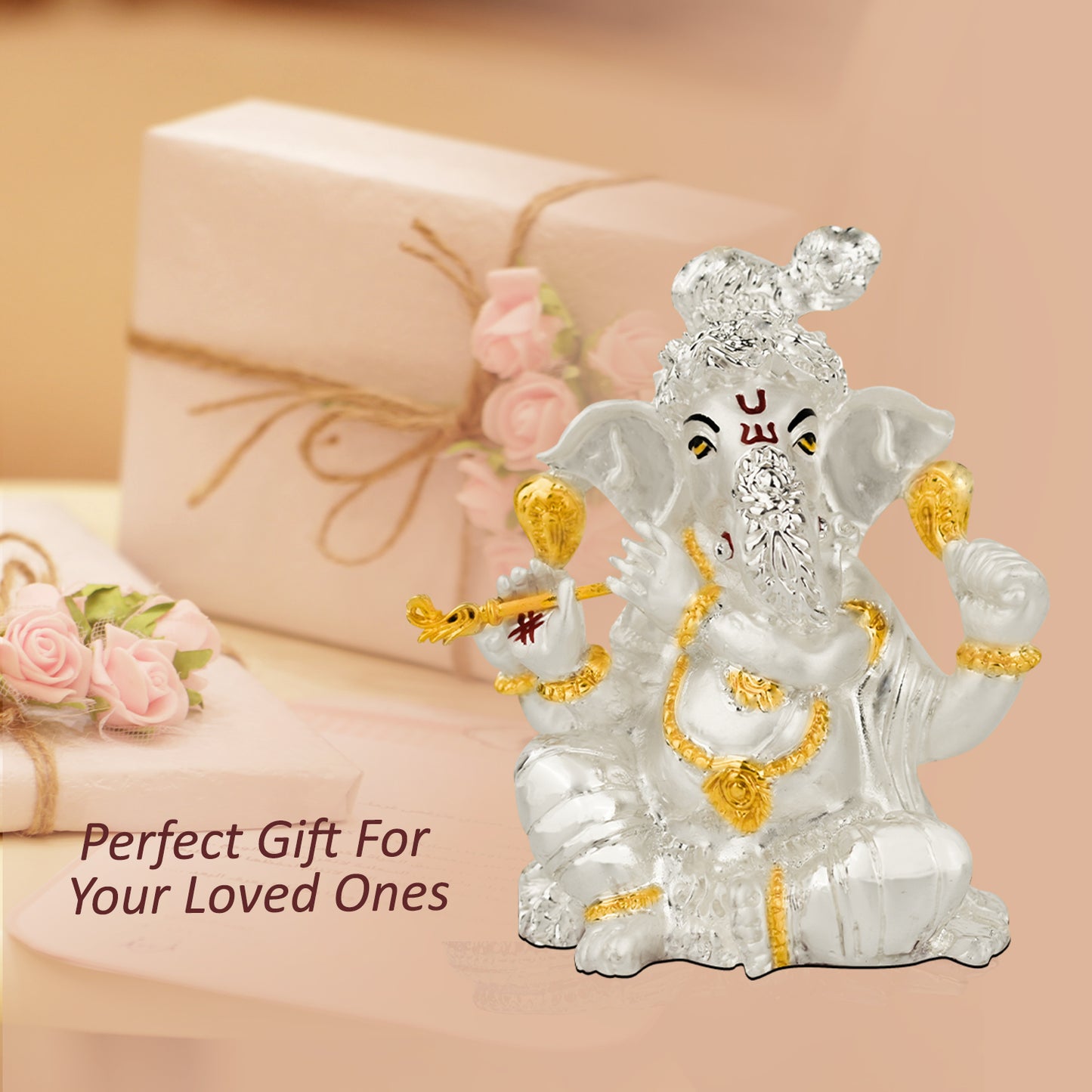 DIVINITI 999 Silver Plated Lord Ganesha Statue For Making Every Occasion Special, Representation of Love, Joy, and Prosperity Idol For Office Decor (11X8.5CM)