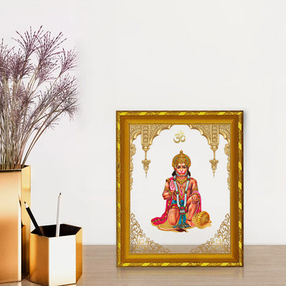 DIVINITI 24K Gold Plated Foil Lord Hanuman Photo Frame Idol for Home Decor, Puja Room, Table Top, Wall Hanging, Workshop, Gift|DG103 Size 2 (22.6x18.4 CM)