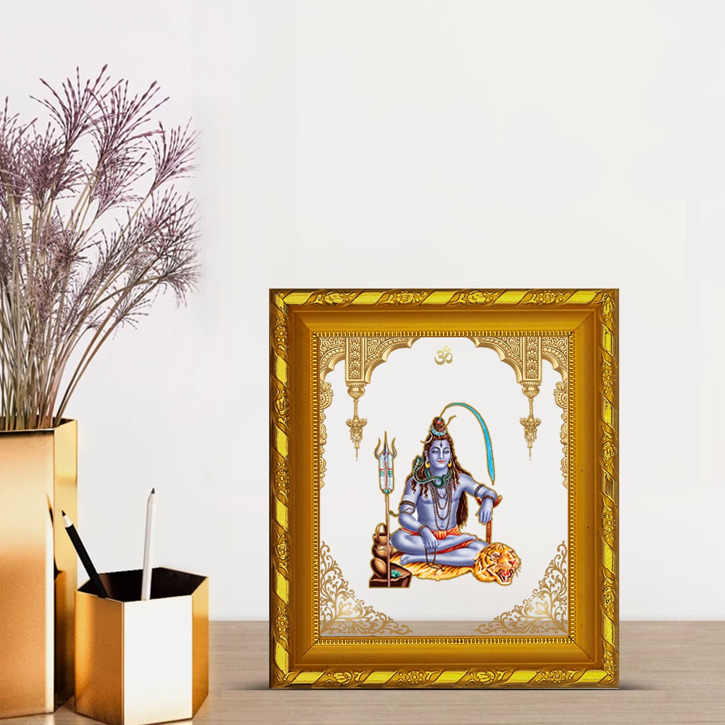 DIVINITI 24K Gold Plated Foil Shiva Photo Frame for Home & Office Decor and Tabletop DG 103 Size 1 (15.3x14.9 CM)
