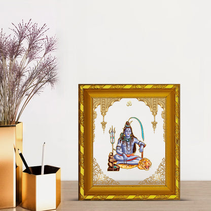 DIVINITI 24K Gold Plated Foil Shiva Photo Frame for Home & Office Decor and Tabletop DG 103 Size 1 (15.3x14.9 CM)