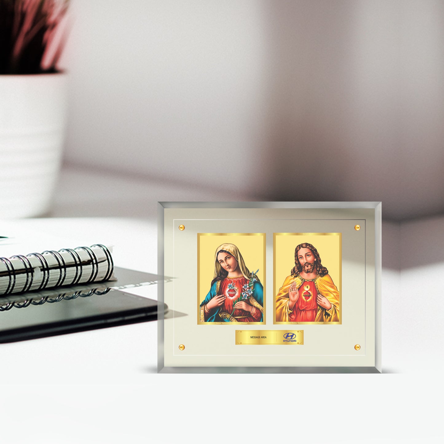 24K Gold Plated Foil Jesus & Mother Mary Customized Photo Frame For Corporate Gifting