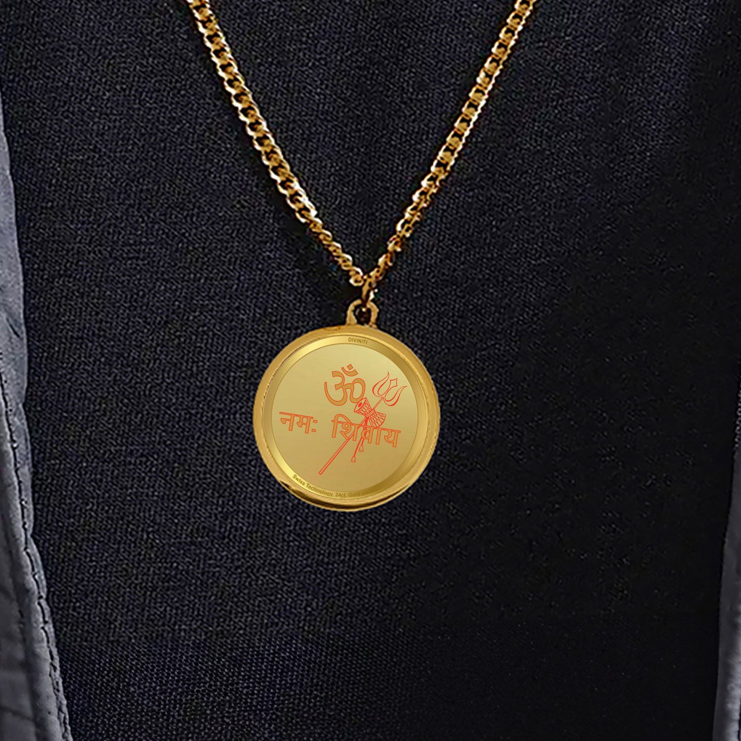 Diviniti 24K Gold Plated Shiva Parvati & Om Namah Shivay 22MM Double Sided Pendant For Men, Women & Kids