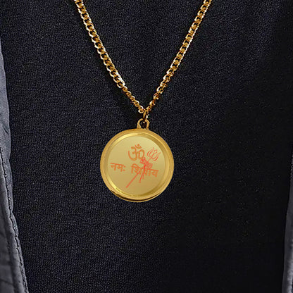 Diviniti 24K Gold Plated Shiva Parvati & Om Namah Shivay 22MM Double Sided Pendant For Men, Women & Kids