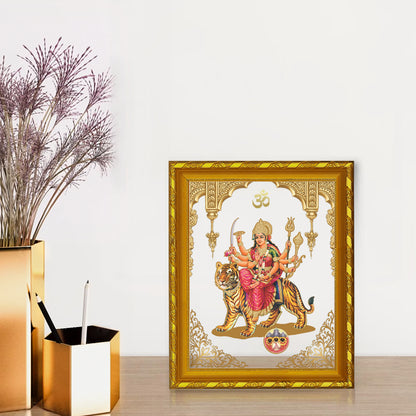 DIVINITI 24K Gold Plated Foil Durga Traditional Photo Frame for Home Wall Decor, Workshop, Table Top, Premium Gift|DG103 Size 2 (22.6x18.4 CM)