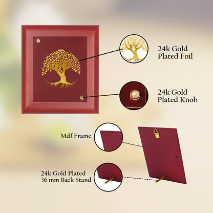 DIVINITI 24K Gold Plated Foil Tree of Life Photo Frame For Home Decor & Wall Hanging MDF Size 2 (20x16 CM)