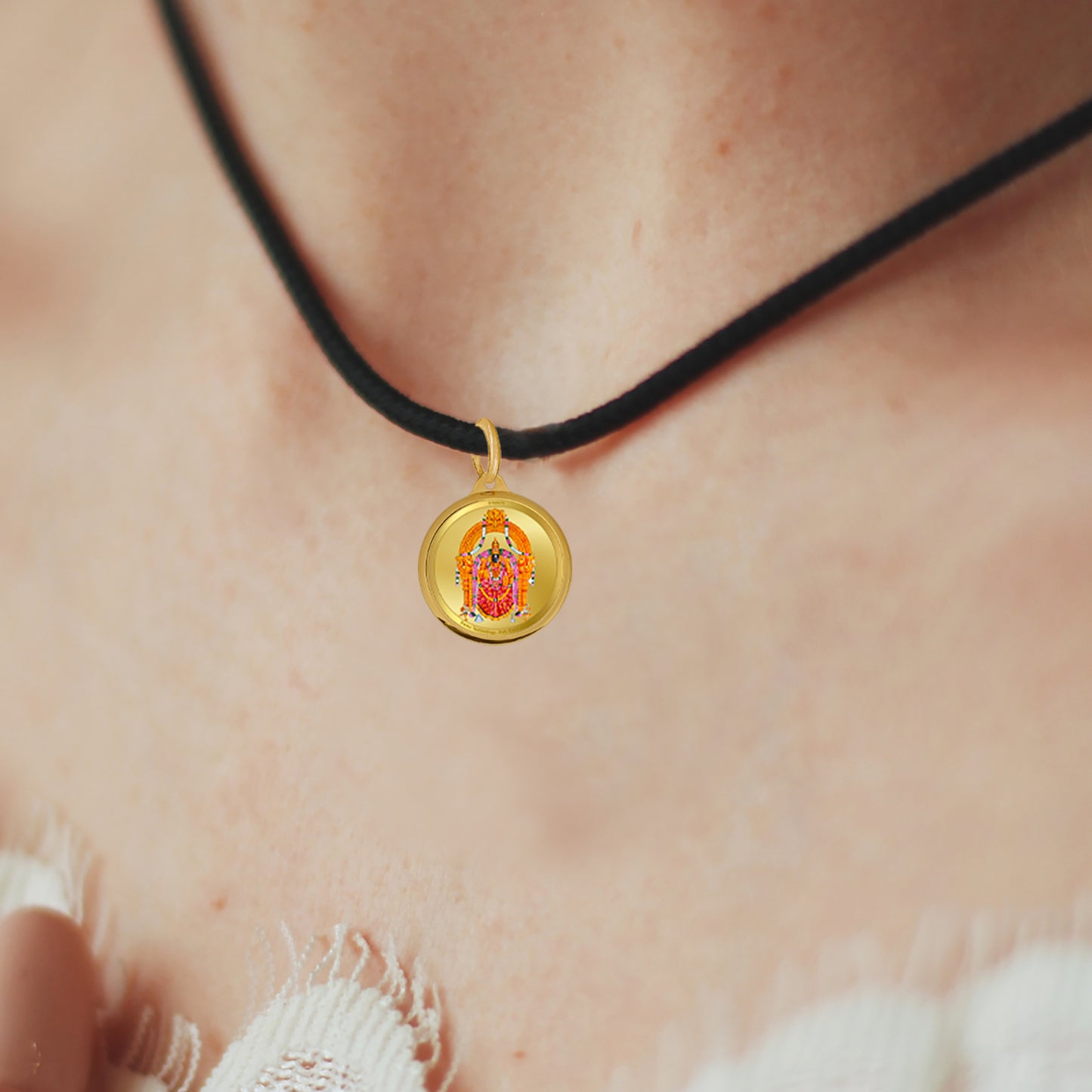 DIVINITI 24K Gold Plated Padmawati & Tirupati Balaji 18MM Double Sided Pendant For Men, Women & Kids