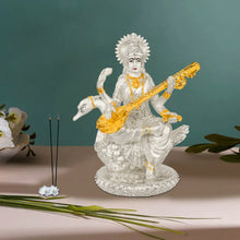 Load image into Gallery viewer, Diviniti 999 Silver Plated Saraswati Mata Idol for Home Decor Showpiece (18X21CM)
