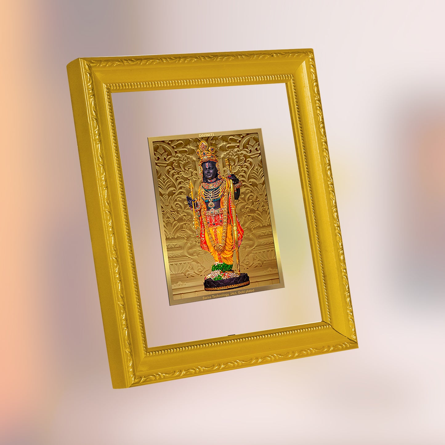DIVINITI 24K Gold Plated Foil Ram Lalla Photo Frame for Home & Office Decor, Table Decor, Wall Decor, Puja Room & Gift DG 101 Size 1 (15.3x14.9 CM)