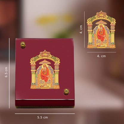 Diviniti 24K Gold Plated Foil Sai Baba Frame For Car Dashboard, Home Decor Showpiece, Prayer, Gift (5.5 x 6.5 CM)