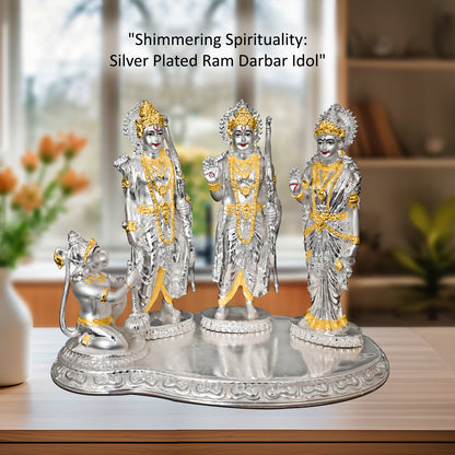 DIVINITI 999 Silver Plated Lord Ram Darbar Idol | Exquisite Divine Statue For Home Decor, Office Table Top, Pooja Room & Gift (19X24CM)