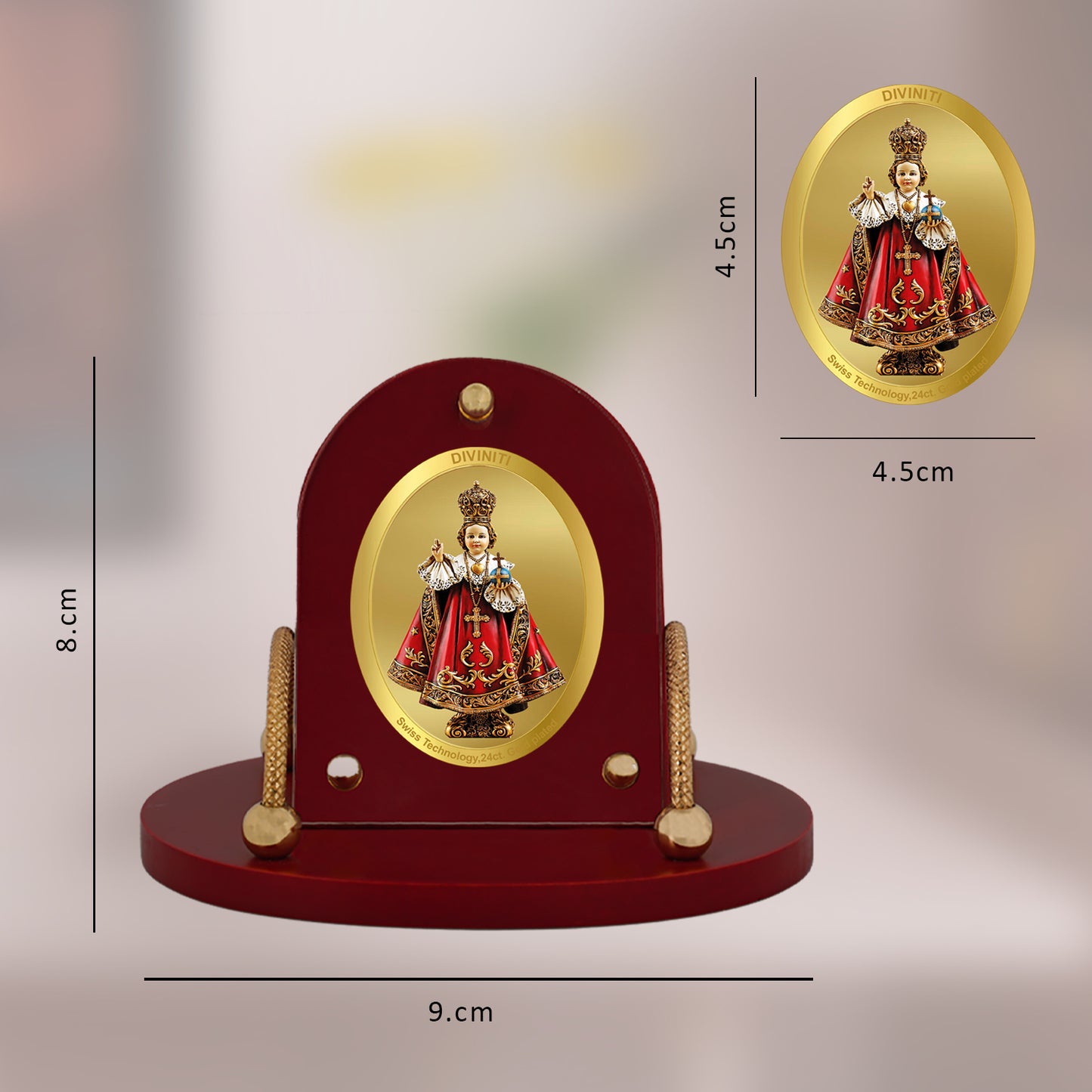 Diviniti 24K Gold Plated Foil Infant Jesus Frame for Car Dashboard, Home Decor, Table & Office (MDF 7D+) (8 CM x 9 CM)